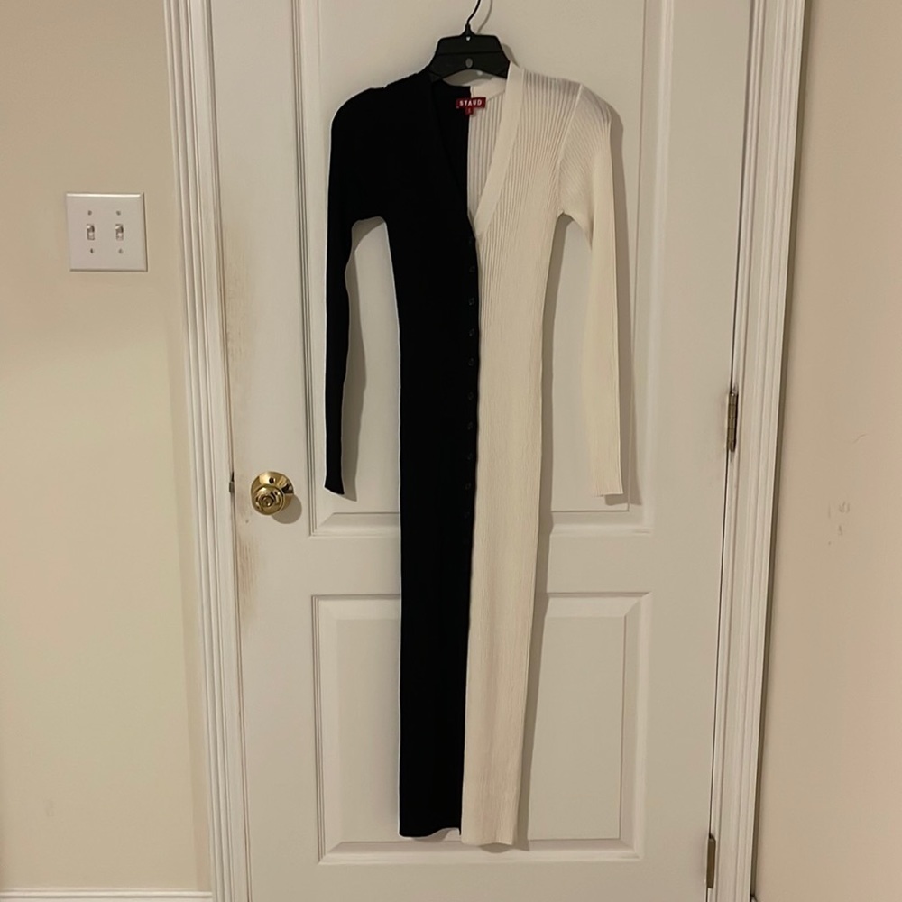 STAUD Black and White Knit Dress